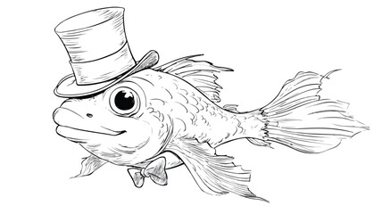 Cheerful Cartoon Fish Character Wearing Top Hat in Vector Illustration