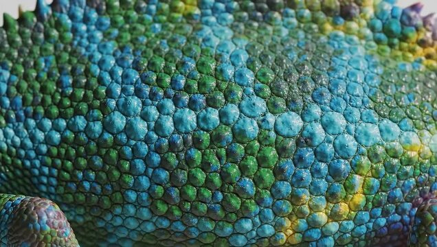 Close-up of chameleon skin changing colors, macro shot