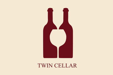Elegant wine bottles and glass logo for Twin Cellar