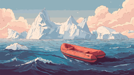 Inflatable Boat Floating in Ocean - Peaceful Nautical Scene