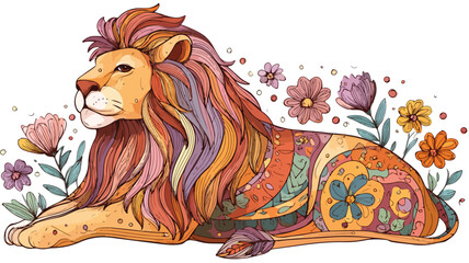 Whimsical Cartoon Lion with Floral Mane for Creative Designs