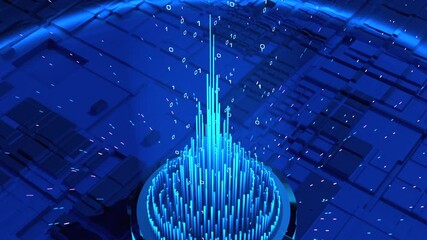 Futuristic digital pyramid with binary code and digital particles, machine learning, big data concept. Science and technology, abstract surface, data, blockchain, deep learning, computer equipment. - Powered by Adobe