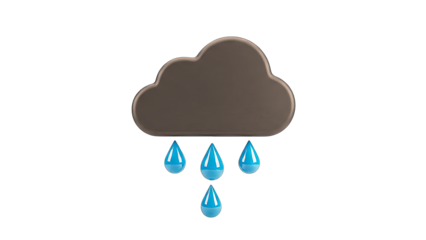 3D Cloud with Raindrops on White Background