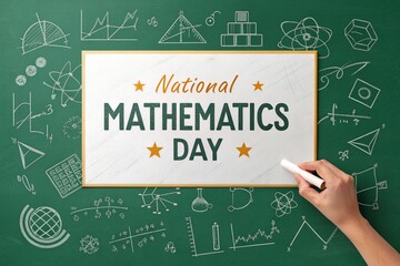 National Mathematics Day Chalkboard Poster With Classic Academic Style.