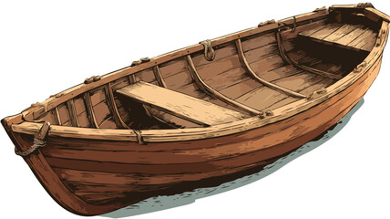 Detailed Wooden Boat Vector Illustration Isolated on White Background
