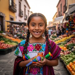Smiling Girl in a Colorful Market.