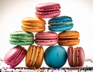 stack of colorful macarons with sprinkles on top