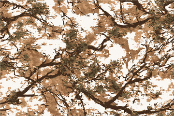Detailed texture of camouflage fabric with intricate tree branches and foliage.Tree forest camouflage seamless pattern design pattern for hunting and military uniforms. Hunting camouflage.