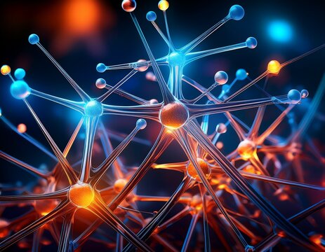this artwork features intricate molecular structures on a dark background highlighting their patterns in a modern abstract style that reflects scientific exploration