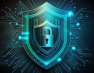 digital shield with padlock symbol for cybersecurity