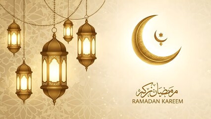 Ramadan Kareem Lanterns and Crescent Moon stock (101