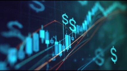Financial chart digital data analytics stock market currency symbol blue abstract background investment economic growth technology futuristic glowing lines finance business success graph dollar sign - Powered by Adobe