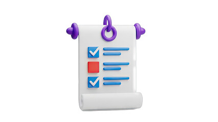 3D Checklist Document with Checkmarks and Lines