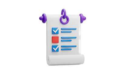 3D Checklist Document with Checkmarks and Lines