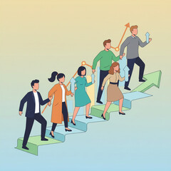 People Moving Upward Toward Common Goal