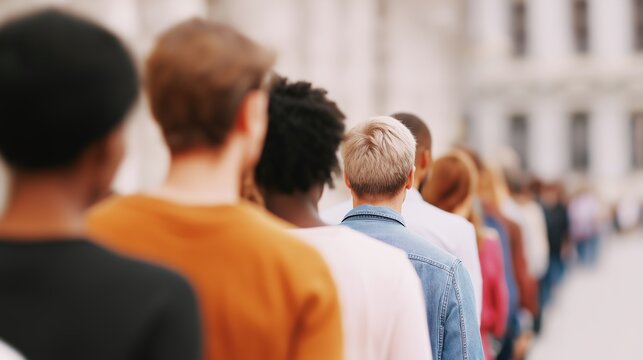 Diverse People Standing In a City Queue