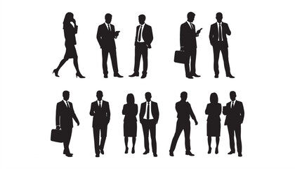 Business Men and People Silhouette Vector Icon Set for Office and Urban Scenes