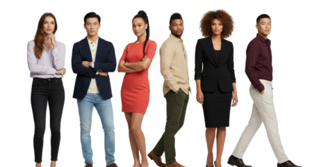 Diverse Group of Professionals Standing Confidently on Isolated Transparent Background