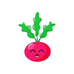 Cute radish isolated on white background. Vegetables . Groovy style. Childish characters.Design elements for kids materials,books, healthy food, posters,  and farm posters. Vector illustration.