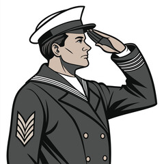 Young naval officer salutes with strong character and vintage charm on a white canvas