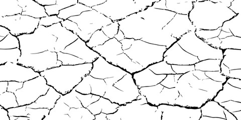 Minimal black and white cracked earth texture showing dry soil plates and deep fissures. Perfect for drought, climate change, environmental damage concepts, abstract backgrounds, and graphic design us