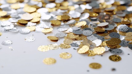 Scattered golden and silver confetti
