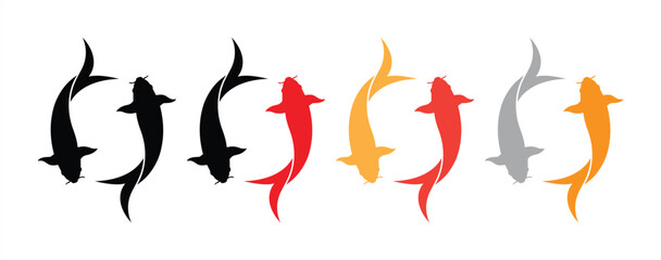 Koi Fish Yin Yang Silhouette Icon Set