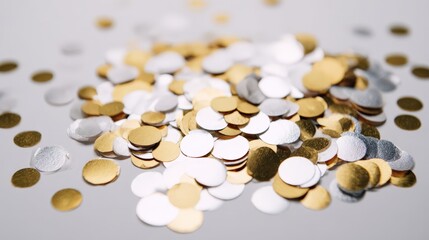 Scattered golden and silver confetti