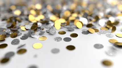 Scattered golden and silver confetti