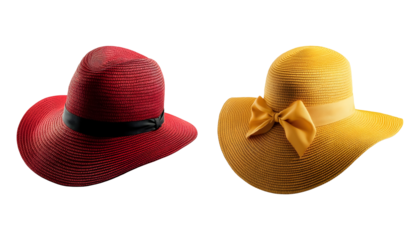 Yellow and Red Cowboy Hats on Transparent Background