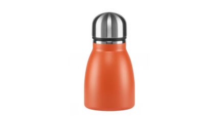 Orange insulated bottle with silver lid isolated on a transparent background