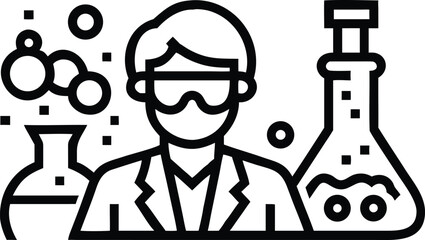 Naklejka premium Scientist with goggles studies chemical glassware, bubble formation, and lab equipment in style