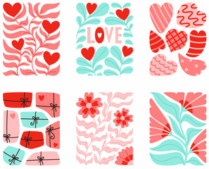 Abstract Valentine's Day posters. Hand drawn designs for banners, wallpapers, and cards.