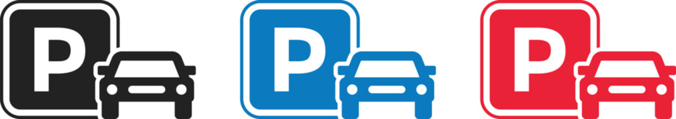 car parking icon. Vehicle park symbols. Automotive station and garage signs. Automobile parking zone and sign. Parking area graphic design
