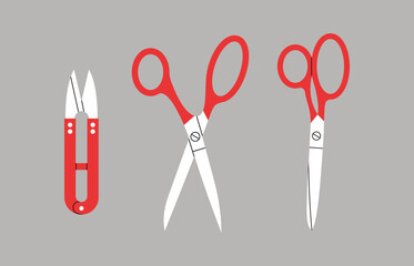 Fabric scissors set on a grey background, vector illustration.