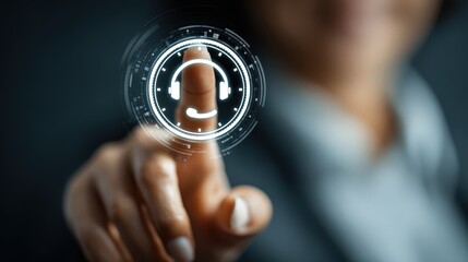 Finger touches digital screen showing headphones for quick customer service with service level agreement