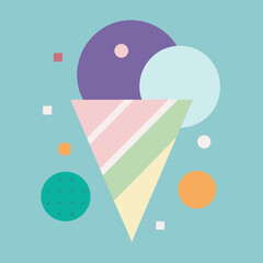 Modern Pastel Ice Cream Cone Flat Vector Illustration