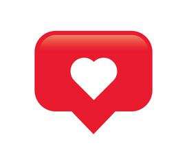 Social media like heart notification button in red speech bubble