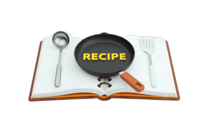 Recipe Book with Cooking Utensils on White Background