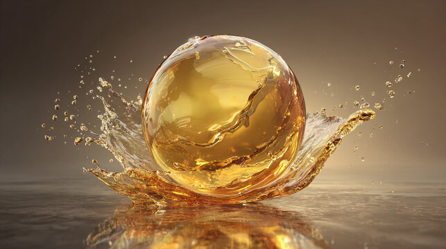 A splash of amber liquid forming a spherical shape in the air