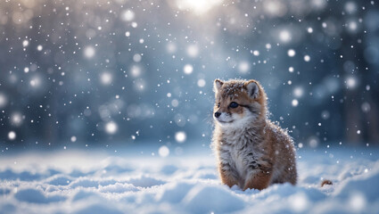 Obraz premium Small fox in magical winter forest