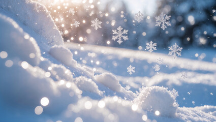 Magical white snowflakes pastel background