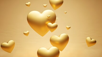 Golden hearts in a gentle cascade symbolizing love, affection, and precious moments captured in a warm, luxurious glow