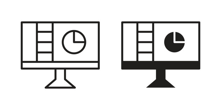 Analytics Monitor icon element in flat simple style. Thin stroke editable icons
