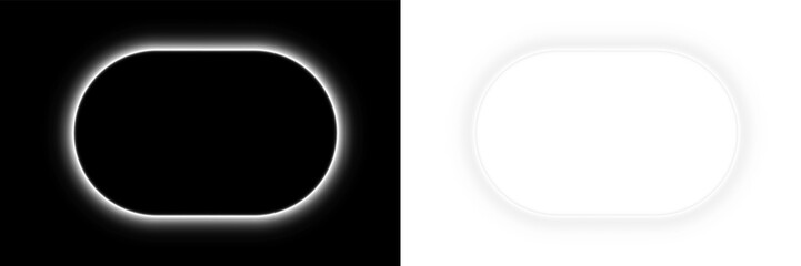 Bright white neon glowing overlay rectangle half rounded oval shape, capsule frame with luminous empty space border and shining light effect on transparent png background © SharminAkter