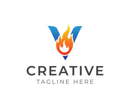 V Logo, V letter Logo, V Flame Logo, Fire Logo, Business Logo