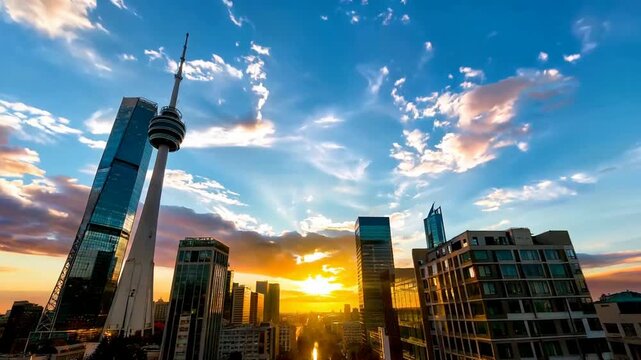 Cityscape at Sunset - Skyscrapers and Dramatic Sky in Toronto.