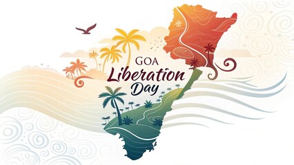 Colorful Goa map illustration celebrating historic Liberation Day freedom.
