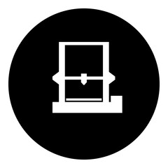 A 3D printer symbol in the center. Isolated white symbol in black circle. Illustration on transparent background