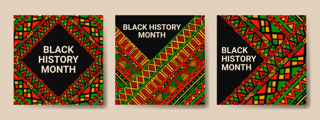 Set of Abstract black history month backgrounds with hand drawn patterns